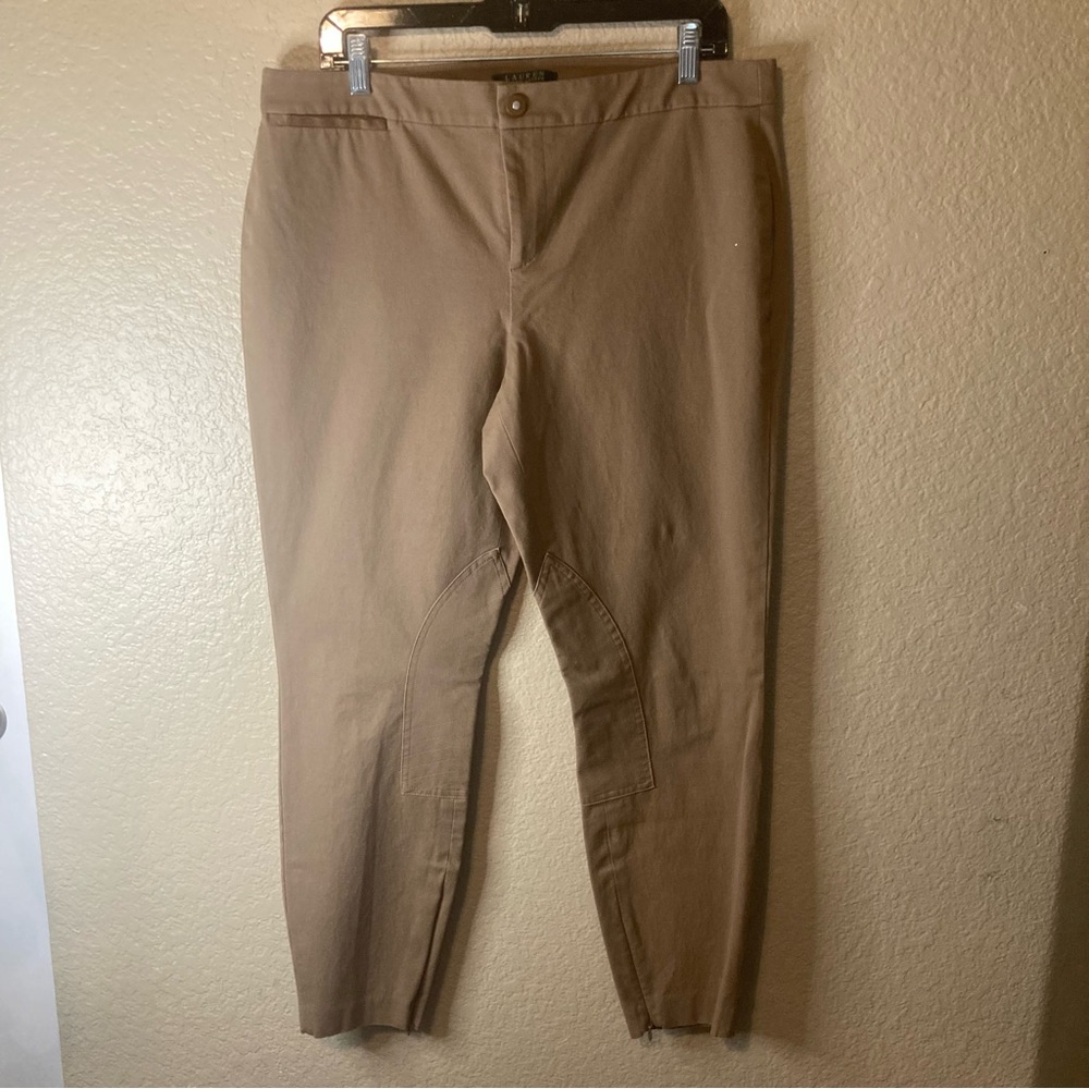 Lauren Ralph Lauren Tan Button Detail Equestrian Pants Women Size 14 Preppy